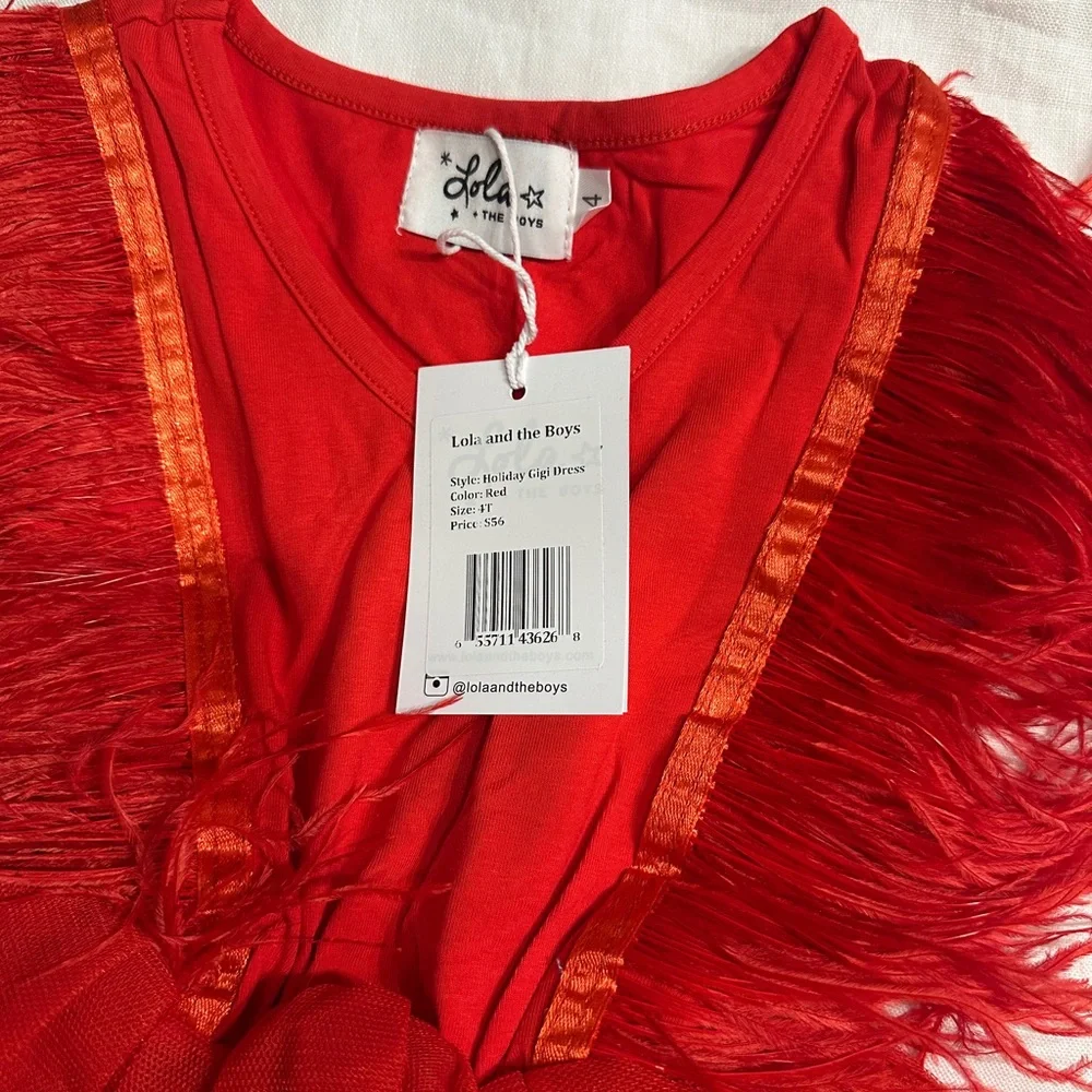 Elegant Red Feathered Kids Dress - Picture 2 of 4